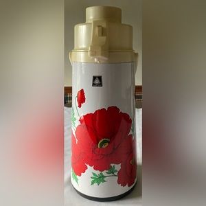Sunrise Retro Coffee Pump Dispenser Poppy Floral Design Hot Cold Thermos Vintage